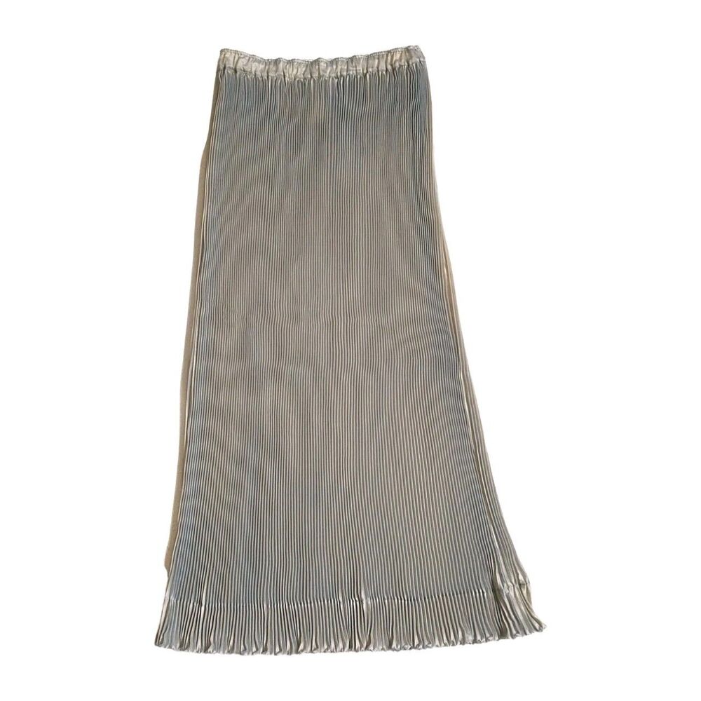 Lilith Maxi Skirt S Beige Blue Stretch Pencil Broomstick Crinkle Pleated France